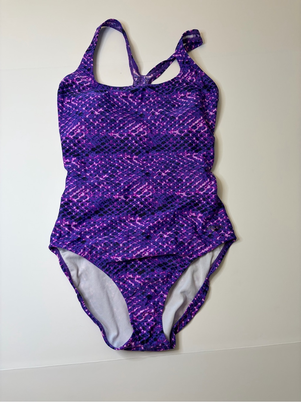 Speedo One Piece Swimsuit Purple Pink Abstract Print Racerback Sz 12